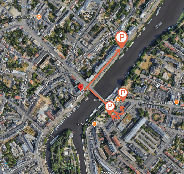 Extrait google maps pour retrouver les parkings alentours et l'accès à l'étude de notaire à Nantes